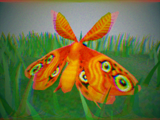 a 3d animation of an orange moth