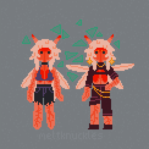 a pixel art ref sheet of a red slime girl